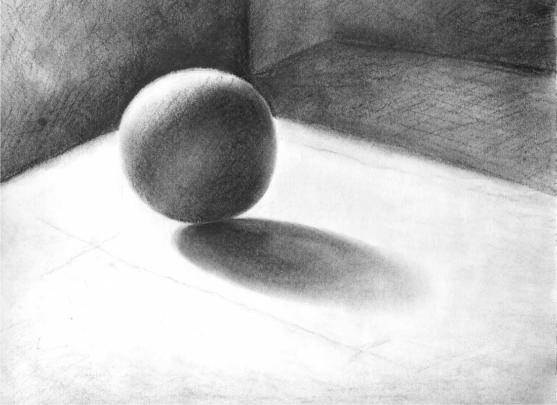 a charcoal sketch of ball on a flat surface with shadow for Mathematics for High School at The Nature Institute