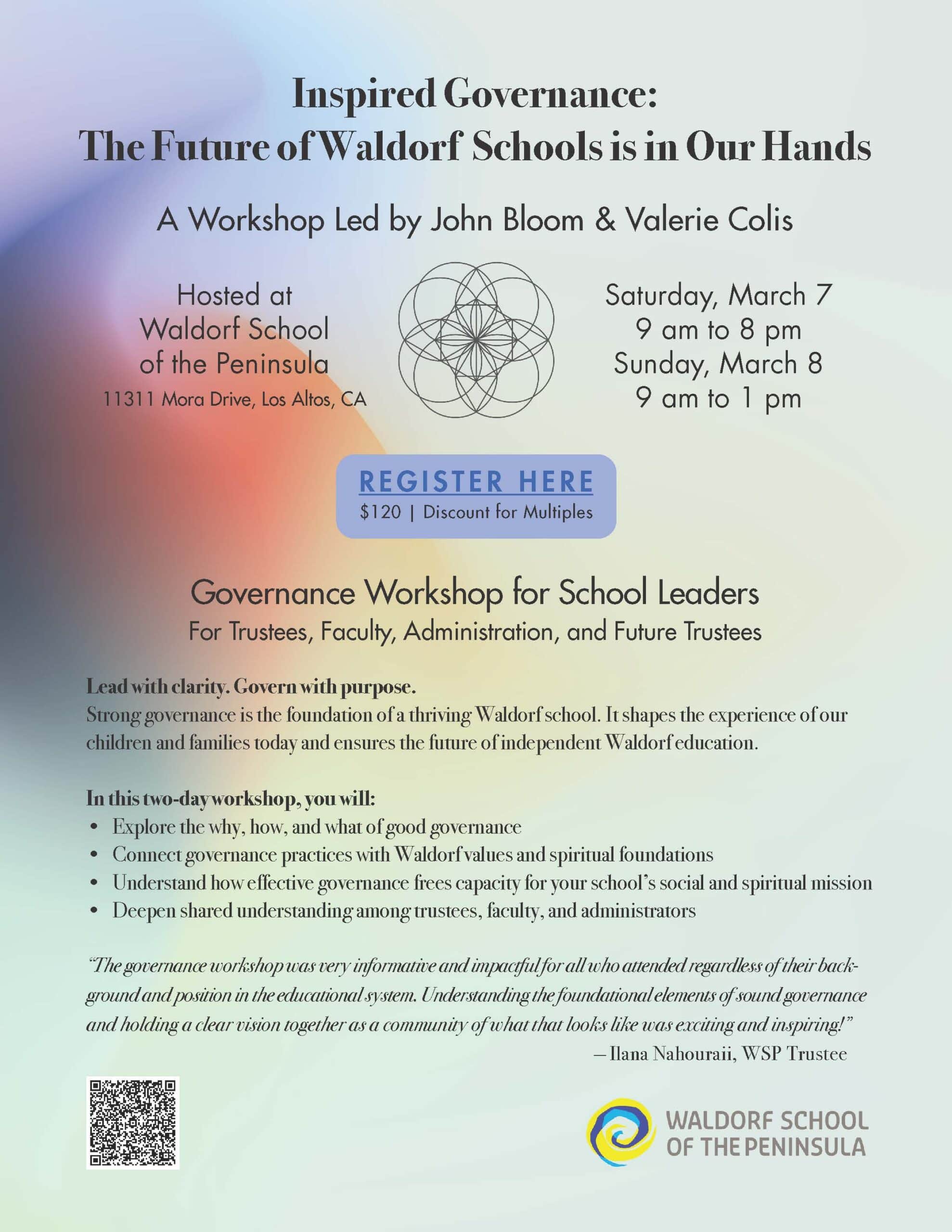 Inspired Governance: The Future of Waldorf Schools in in Our Hands event flyer