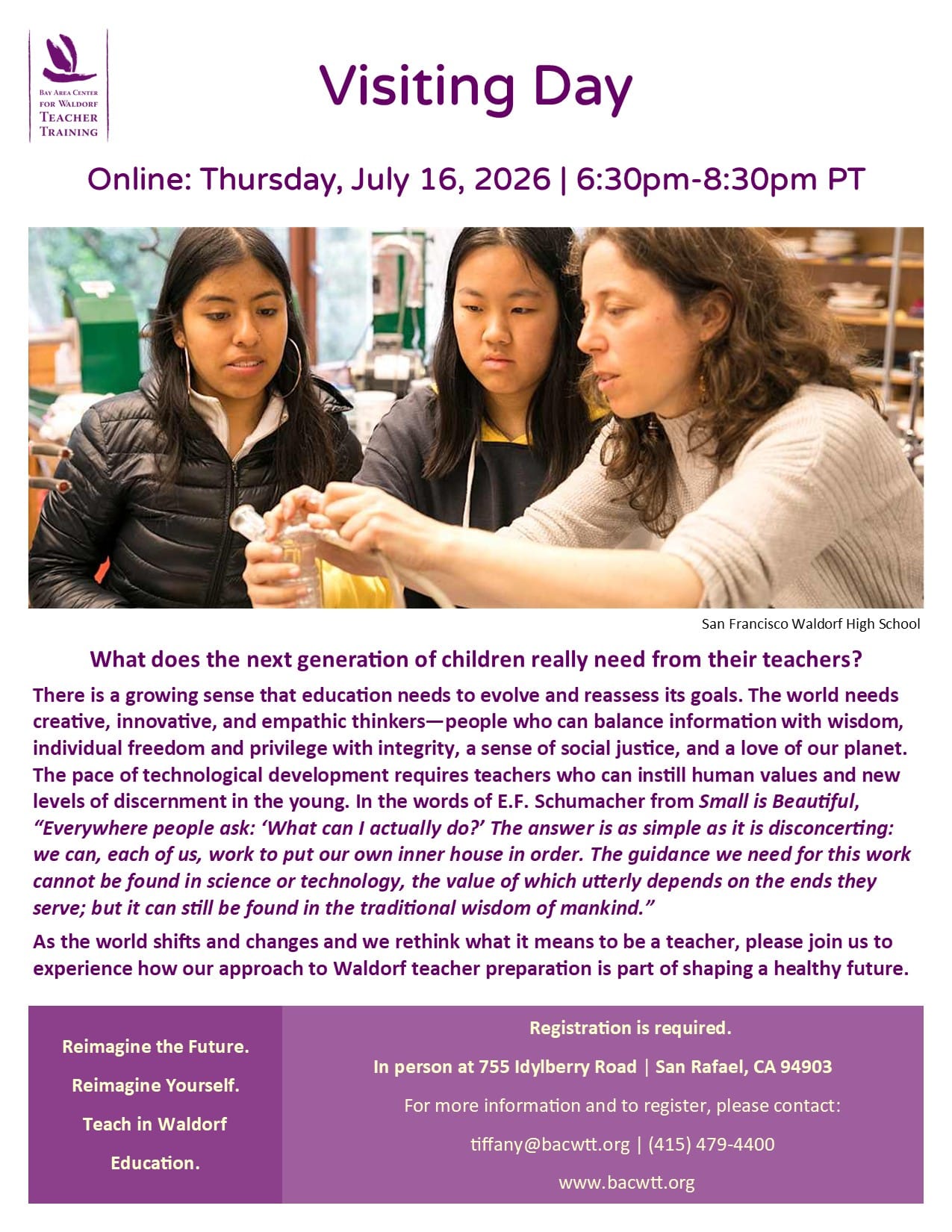 Online Visiting Day, Bay Area Center for Waldorf Teacher Training