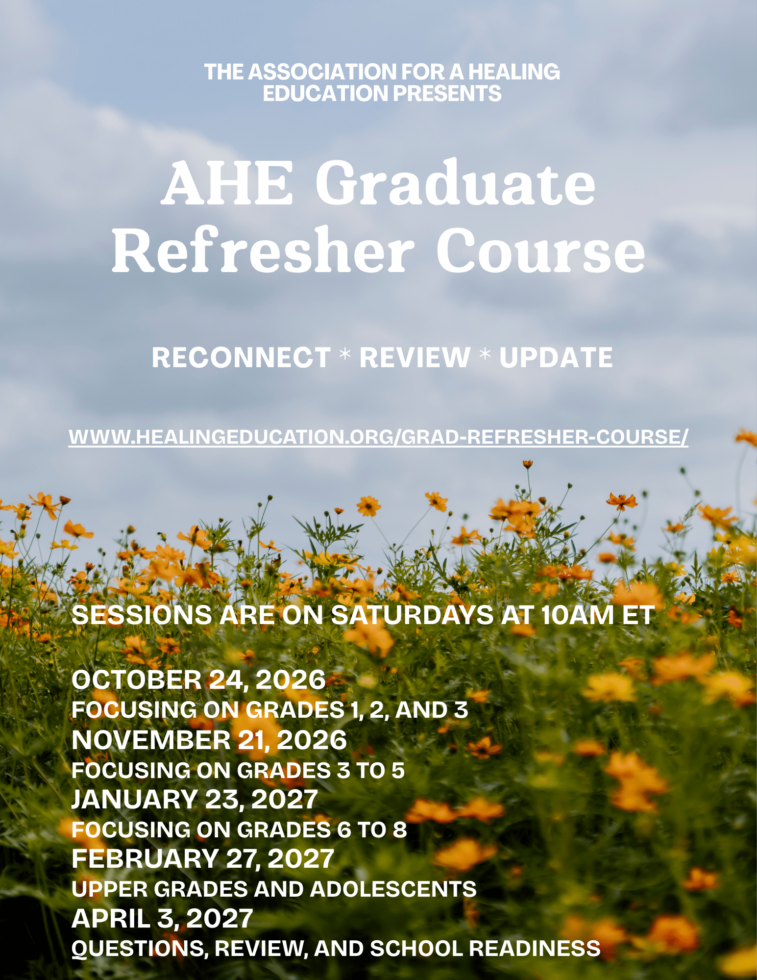 Graduates of all Extra Lesson programs are invited to this Graduate Refresher Course, hosted by the Association for a Healing Education.
